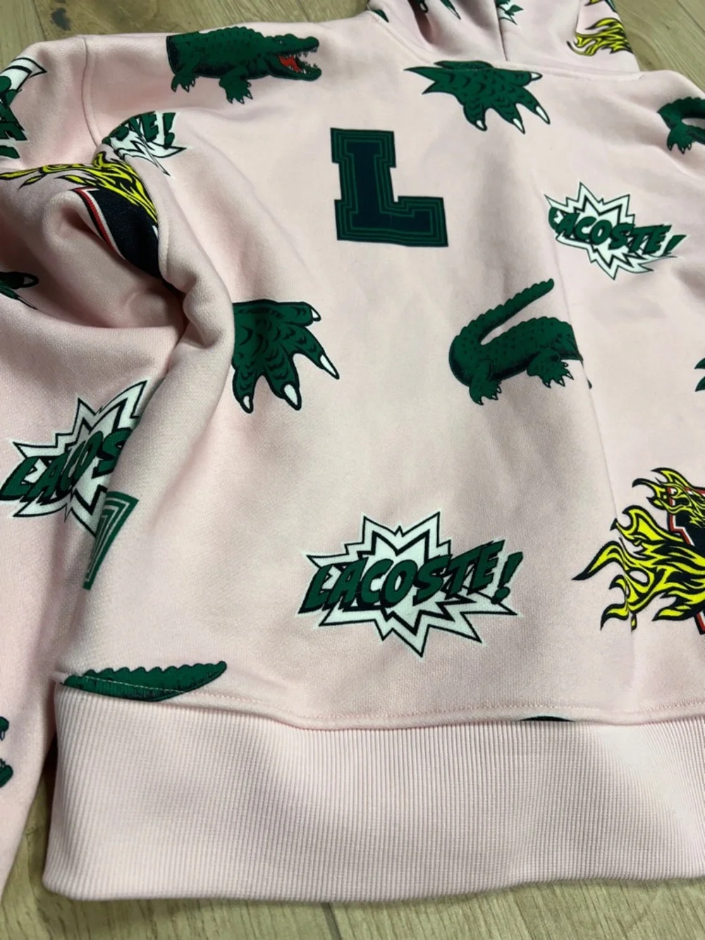 Lacoste Pink Hoodie with Green Crocodile & Graphic Print - Picture 6 of 6